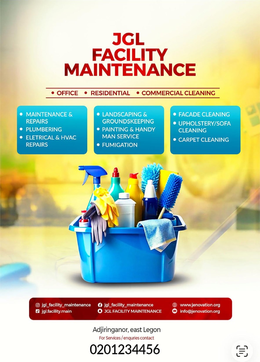 JGL Facility Maintenance flyer — office, residential and commercial cleaning services